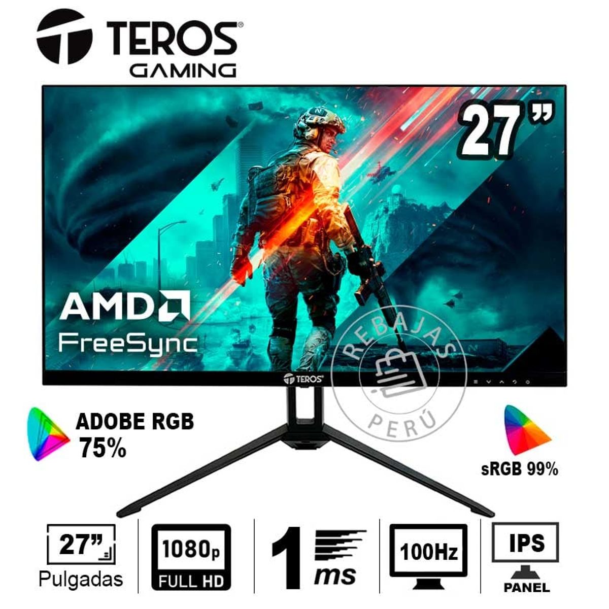 TEROS GAMING - Monitor TEROS 27 FHD IPS 100Hz 1ms FreeSync HDMIVGA VESA