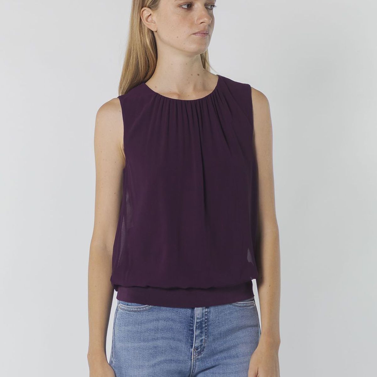 CALVIN KLEIN - BLUSA S/L BAND HEM W/CHIF