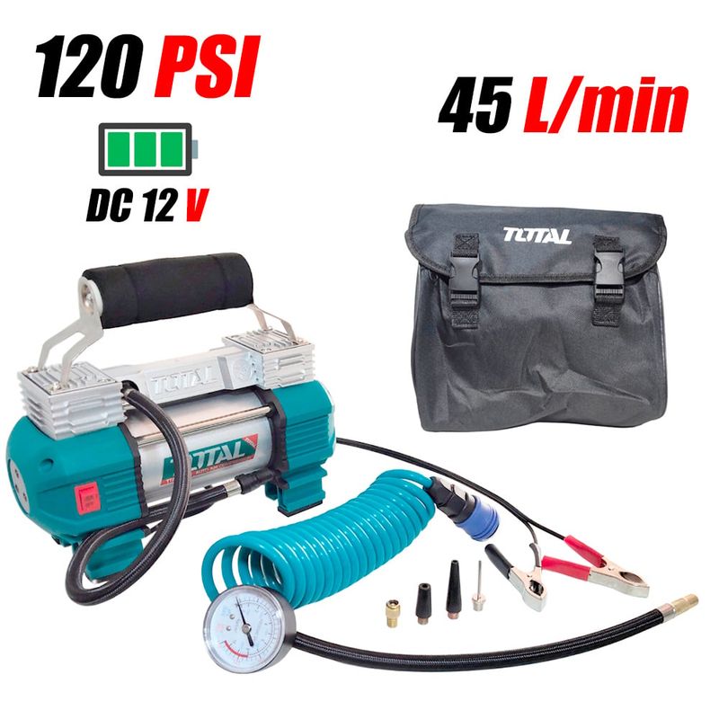 TOTAL TOOLS - Mini Compresora Aire Portatil Auto Vehiculos 12V TTAC2506