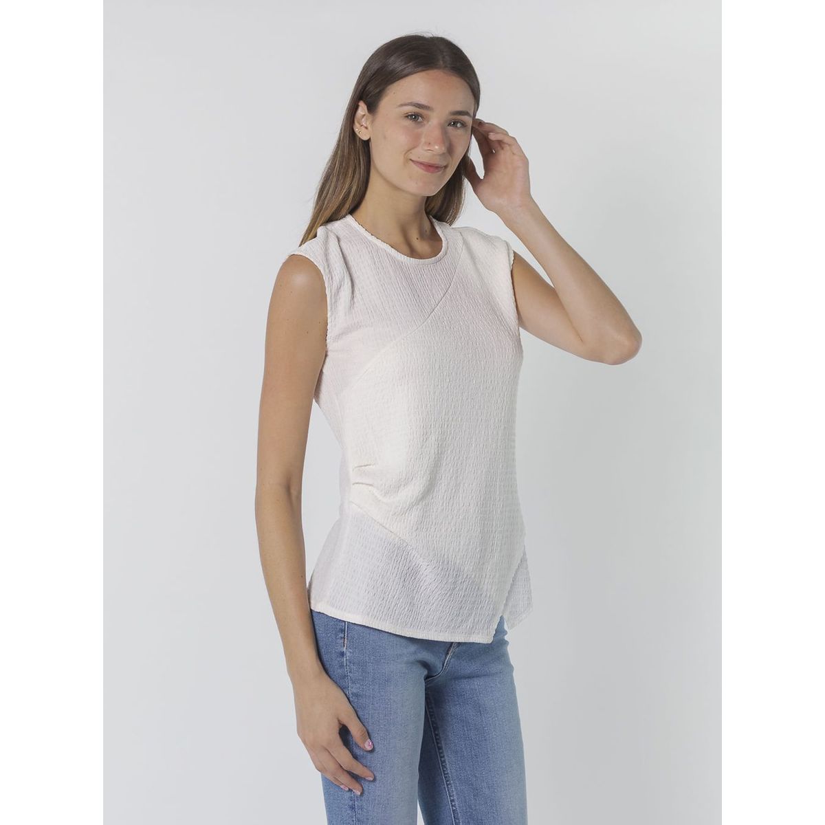 CALVIN KLEIN - BLUSA S/L W/FX WRAP HEM