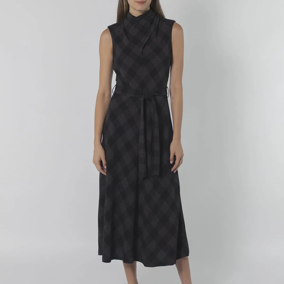 CALVIN KLEIN - VESTIDO PONTE SELF TIE BELT MIDI