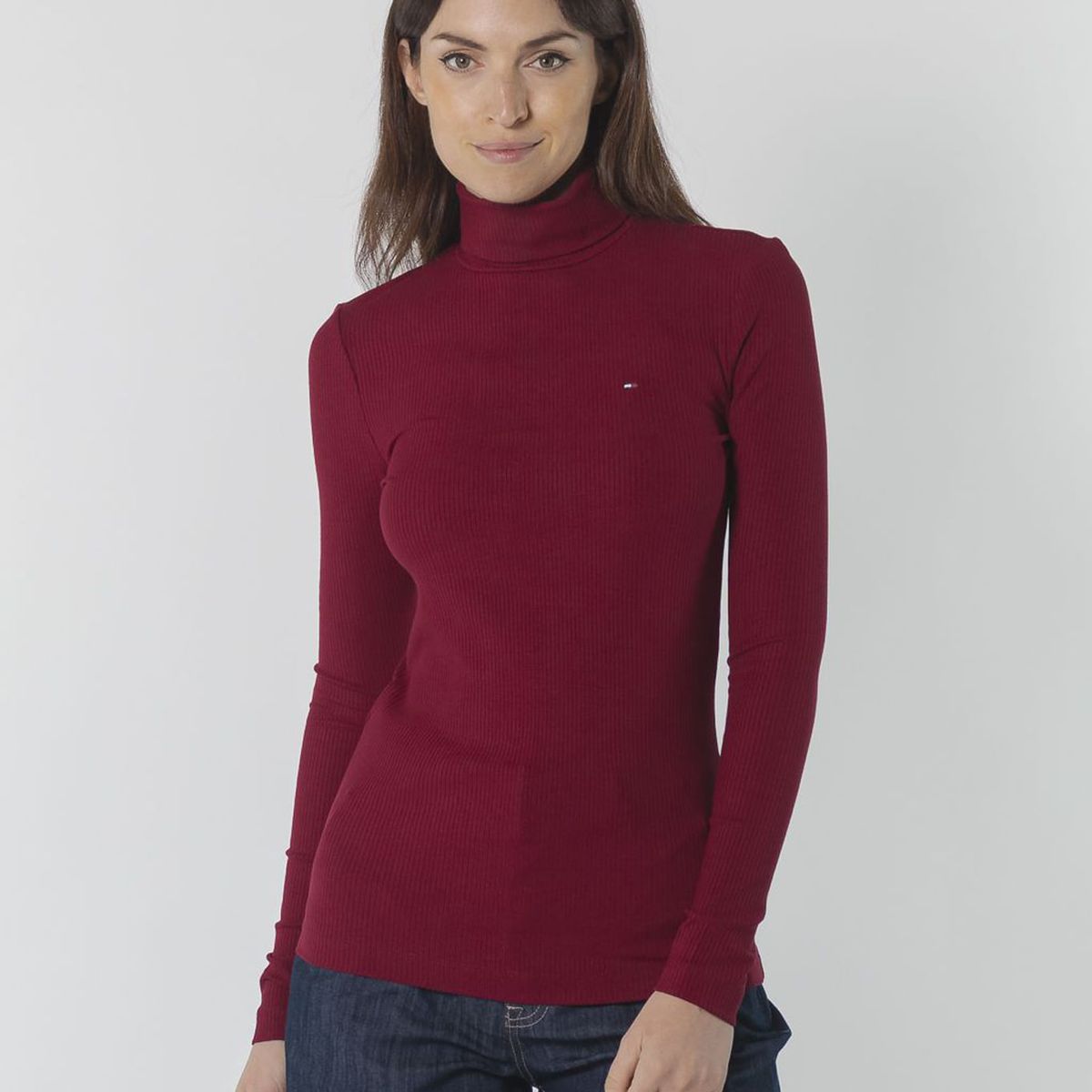 TOMMY HILFIGER - CAMISETA W SLIM 5X2 RIB ROLLNK LS TH