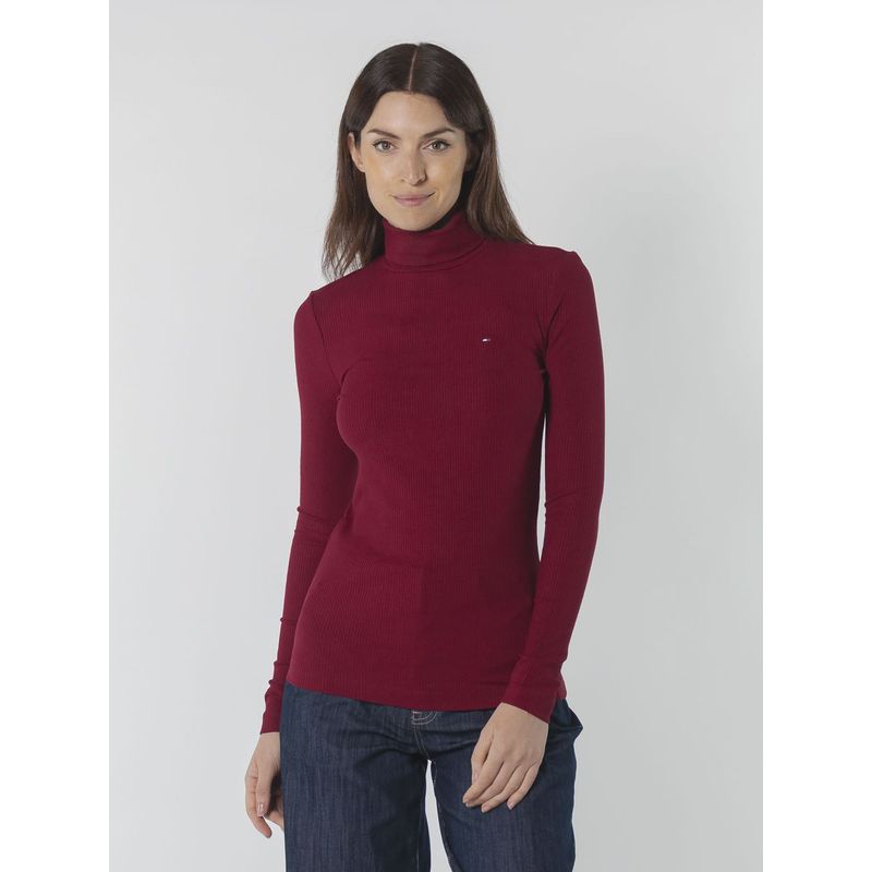 TOMMY HILFIGER - CAMISETA W SLIM 5X2 RIB ROLLNK LS TH