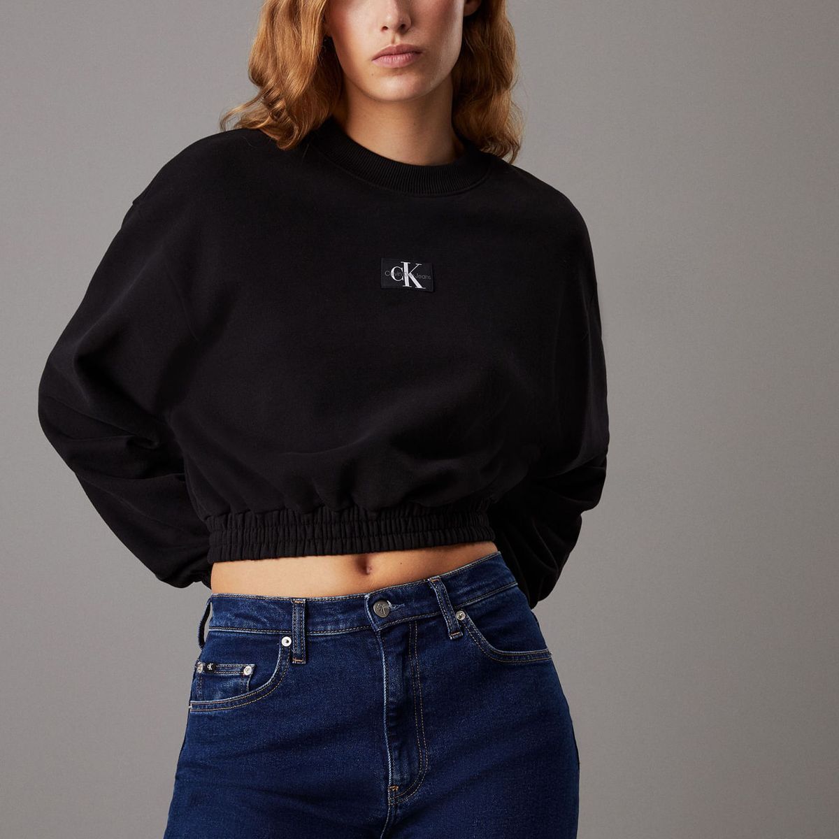 CALVIN KLEIN - SWEATSHIRT WOVEN LABEL CREW NECK