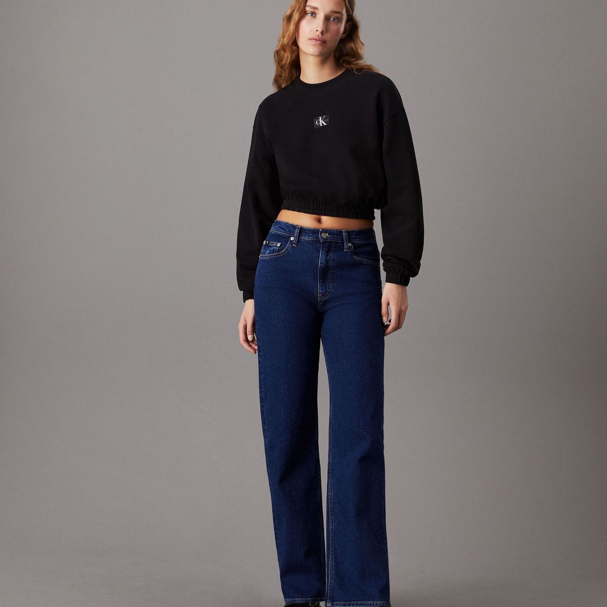 CALVIN KLEIN - SWEATSHIRT WOVEN LABEL CREW NECK