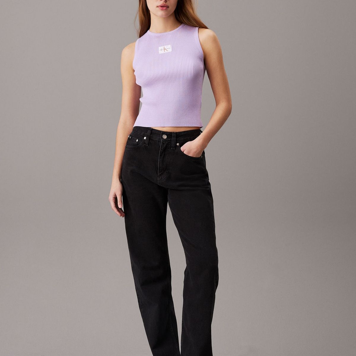 CALVIN KLEIN - TOP WOVEN LABEL SWEATER TANK TOP