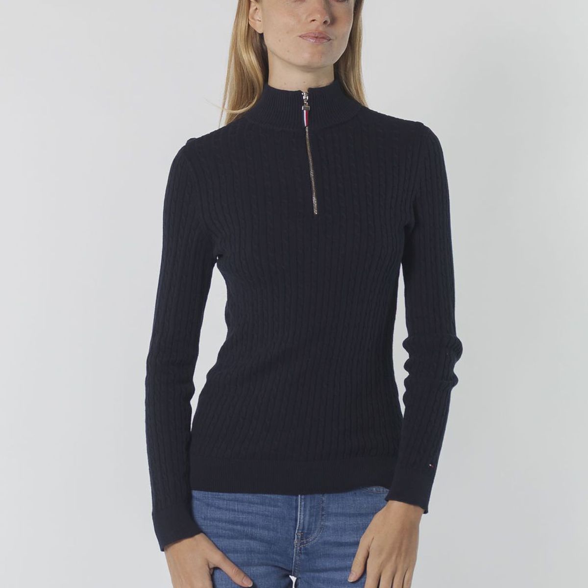 TOMMY HILFIGER - SWEATER 1/4 ZP MCKNK CBL SWTR