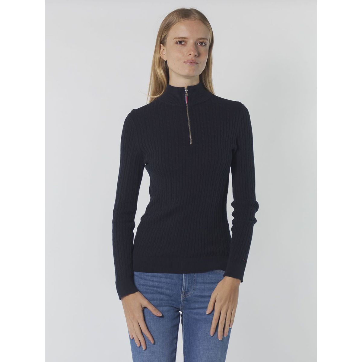 TOMMY HILFIGER - SWEATER 1/4 ZP MCKNK CBL SWTR