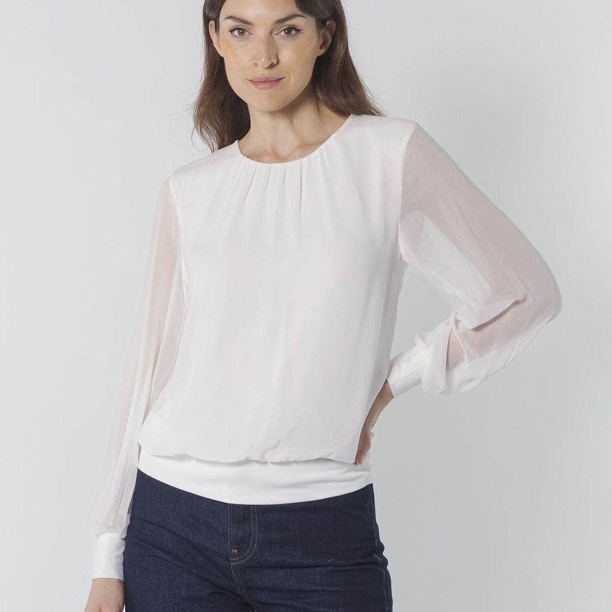 CALVIN KLEIN - BLUSA L/S SLD W/CHIF OVRLY