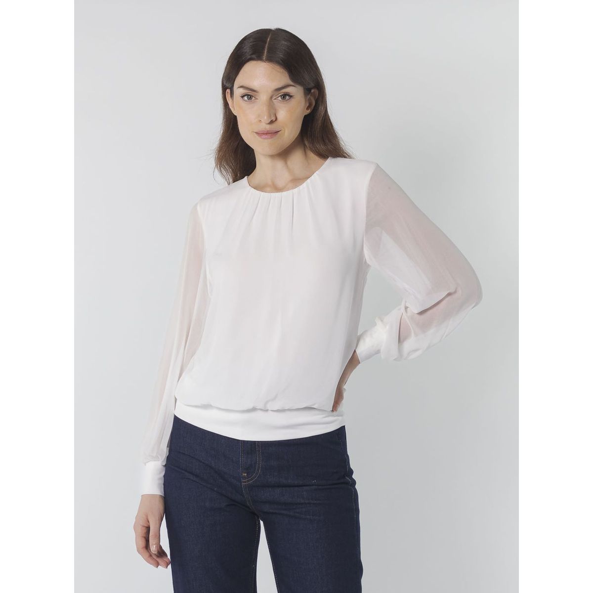 CALVIN KLEIN - BLUSA L/S SLD W/CHIF OVRLY