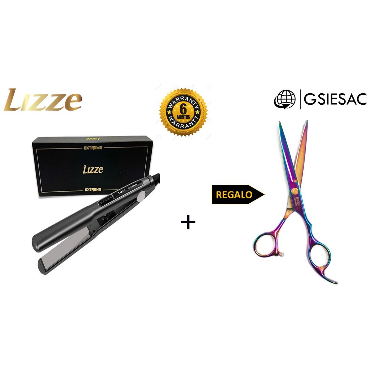 LIZZE - LIZZE PACK PLANCHA PROFESIONAL EXTREME + TIJERA TORNASOL FILO DULCE 6´