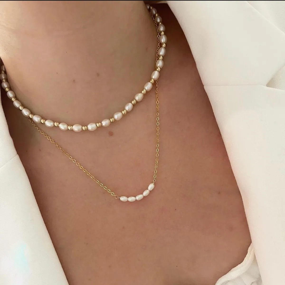 GENERICO - Set juego de 2 collares perlas naturales de rio - Naif Jewelry Peru