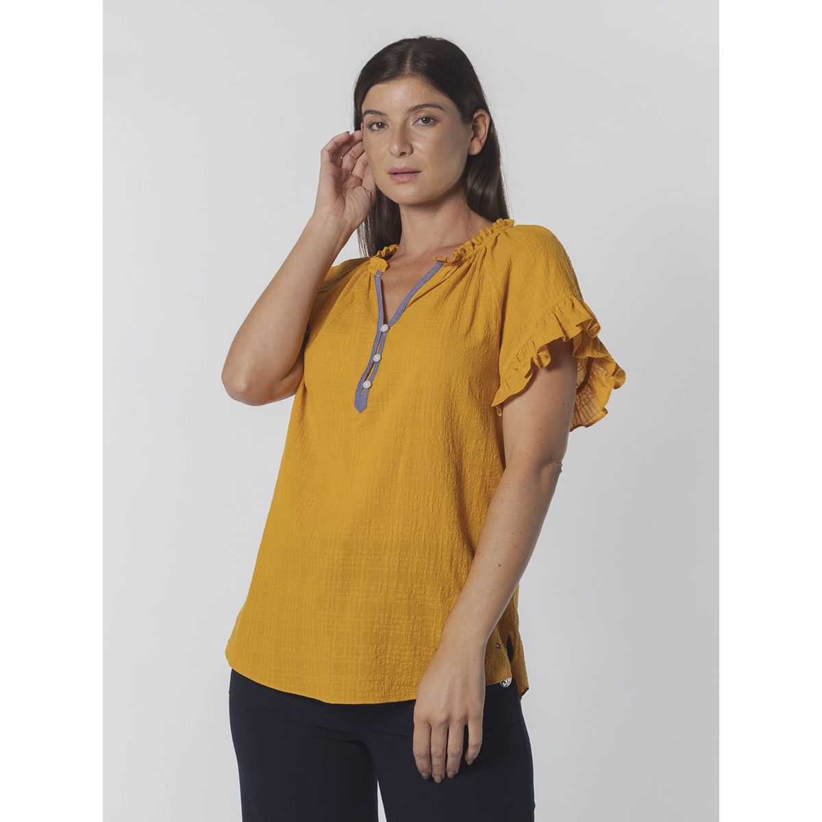 TOMMY HILFIGER - BLUSA SLD PVR W/ RGLN RFFL SLV