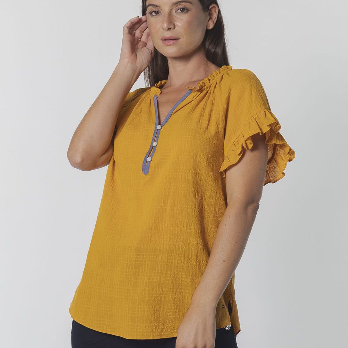 TOMMY HILFIGER - BLUSA SLD PVR W/ RGLN RFFL SLV