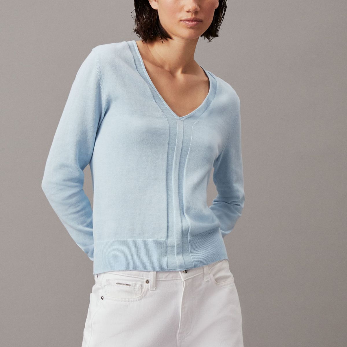 CALVIN KLEIN - SWEATER COTTON SILK V-NECK SWEATER