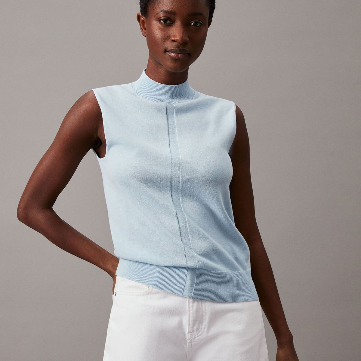 CALVIN KLEIN - SWEATER COTTON SILK SLEEVELESS SWEATER