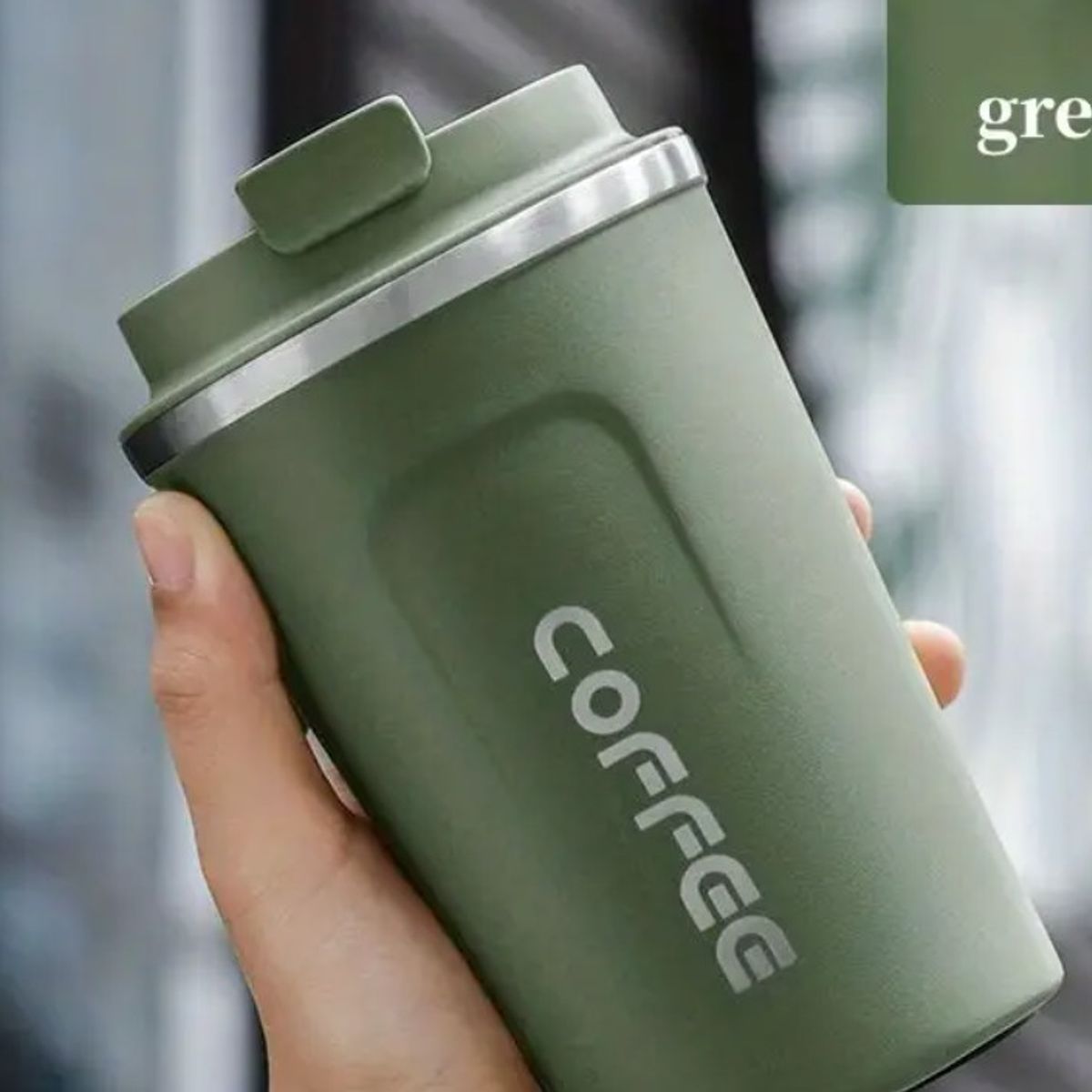 GENERICO - VASO TERMO CON TERMOMETRO DIGITAL - VERDE MILITAR