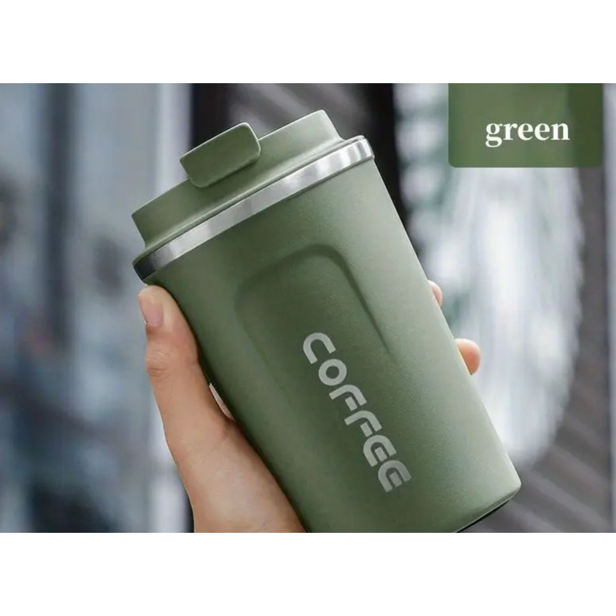 GENERICO - VASO TERMO CON TERMOMETRO DIGITAL - VERDE MILITAR