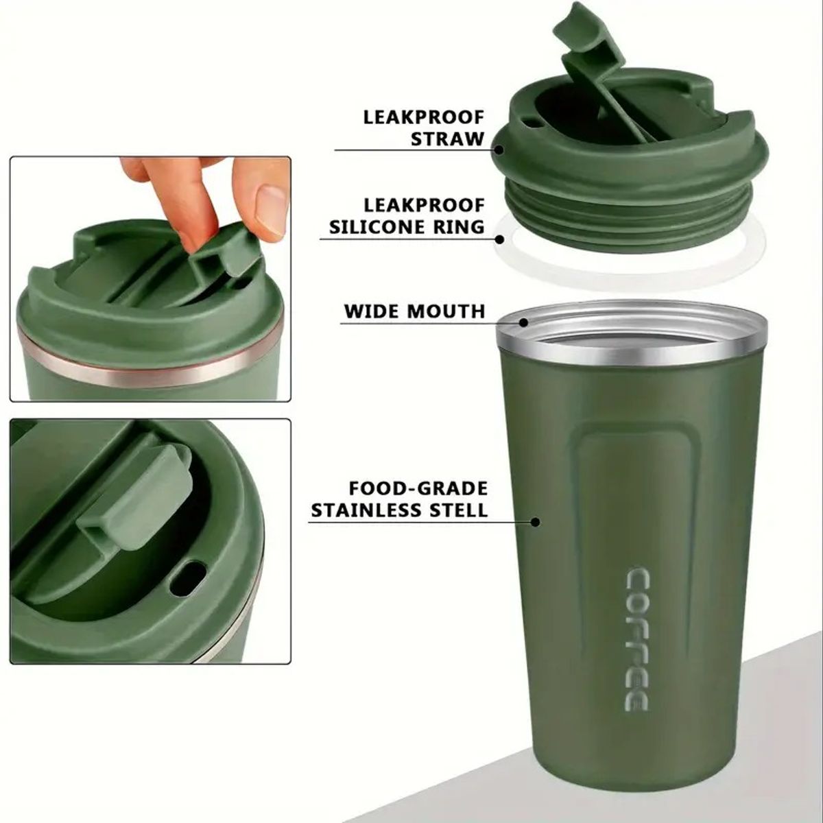 GENERICO - VASO TERMO CON TERMOMETRO DIGITAL - VERDE MILITAR