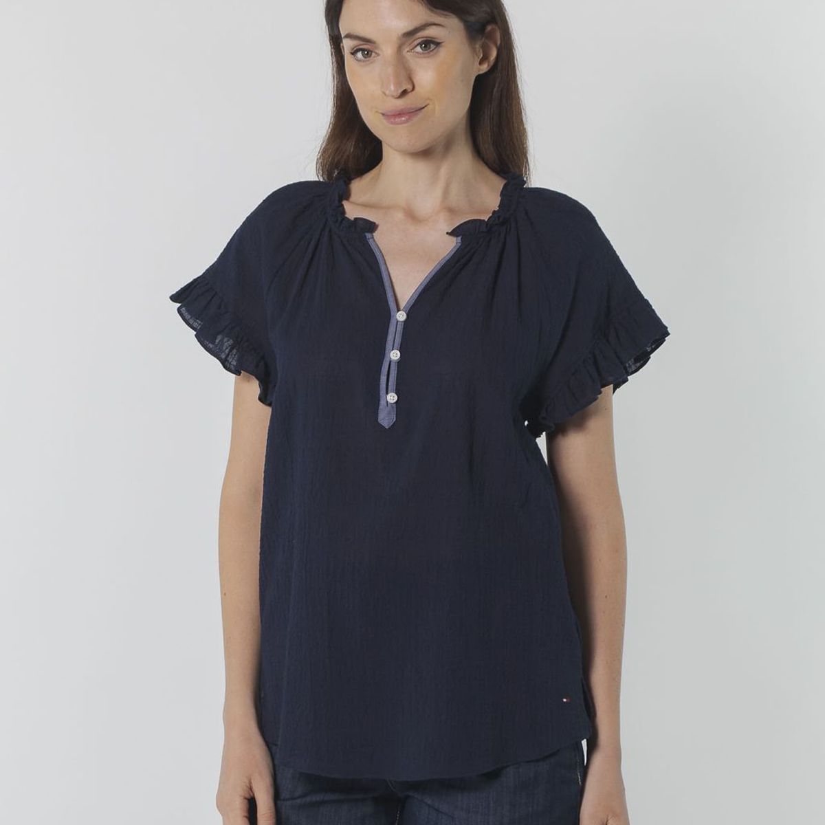 TOMMY HILFIGER - BLUSA SLD PVR W/ RGLN RFFL SLV