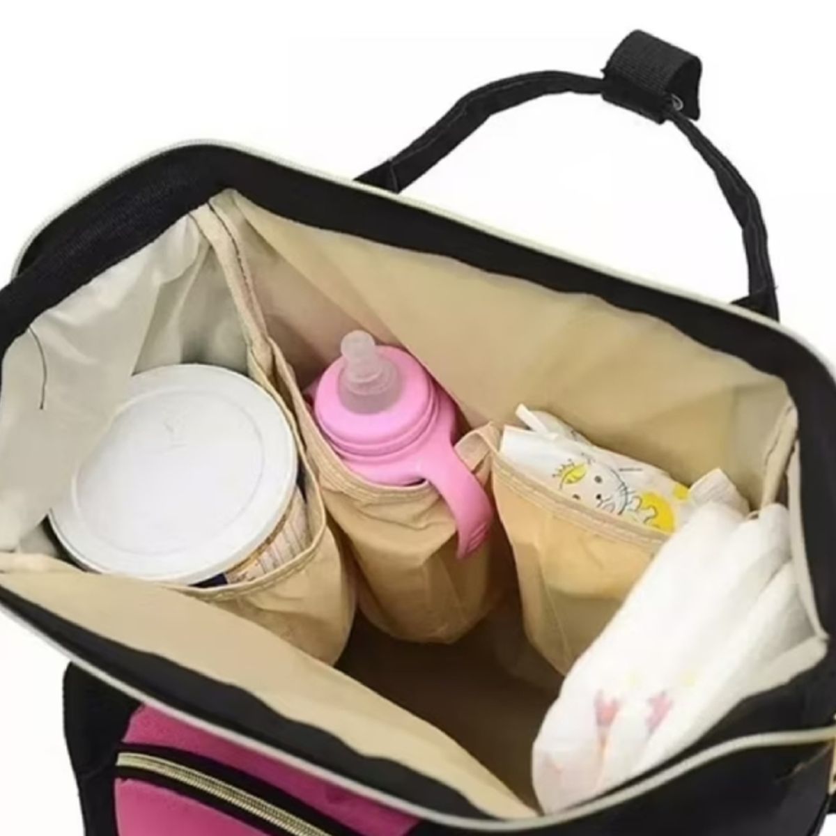 GENERICO - MOCHILA PAÑALERA   NEGRO CON  FUCSIA