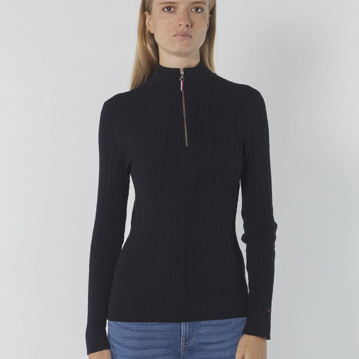 TOMMY HILFIGER - SWEATER 1/4 ZP MCKNK CBL SWTR