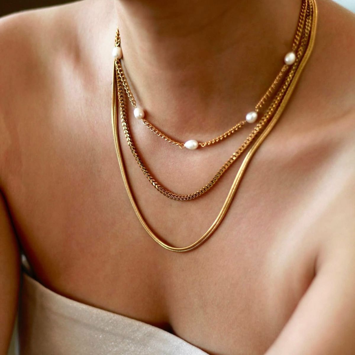 GENERICO - Set de 3 collares con perlas naturales - Naif Jewelry Peru