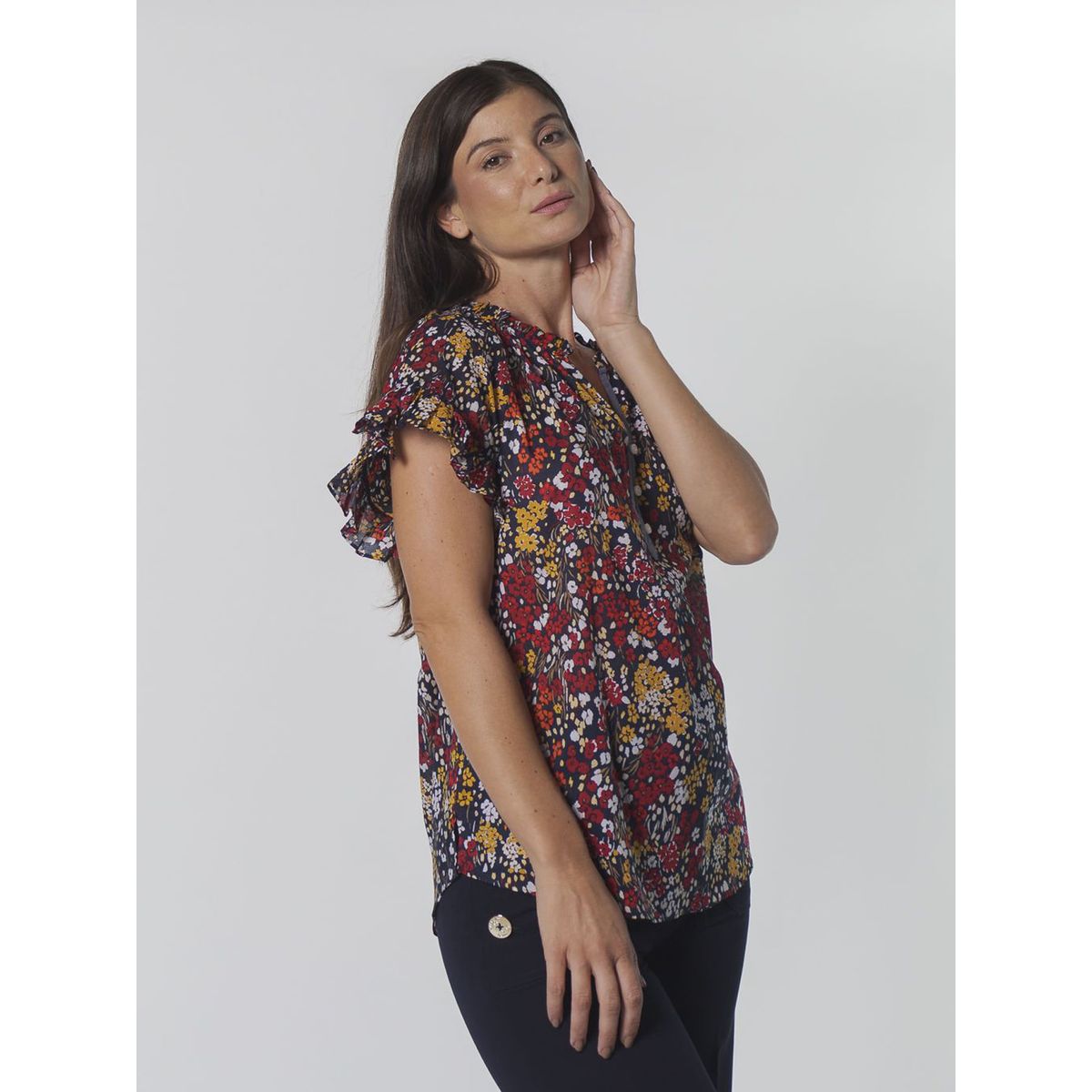 TOMMY HILFIGER - BLUSA FLR PVR W/ RGLN RFFL SLV