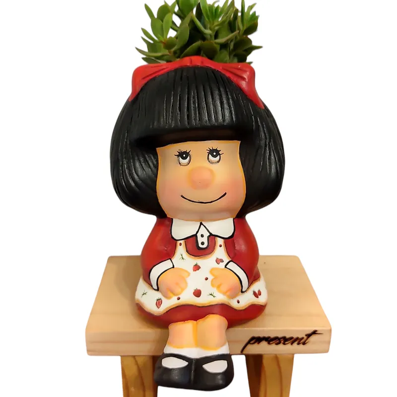 GENERICO - Maceta macetero Roja Mafalda Pintada a Mano Present