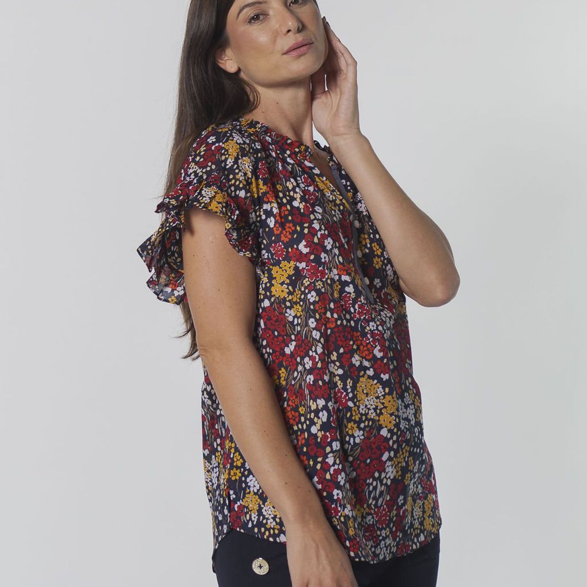 TOMMY HILFIGER - BLUSA FLR PVR W/ RGLN RFFL SLV