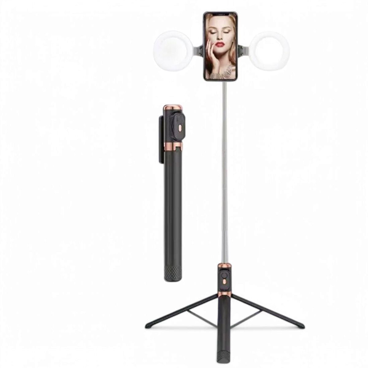 GENERICO - Palo Selfie Stick Bluetooth con doble luz LED de 10cm en color Negro