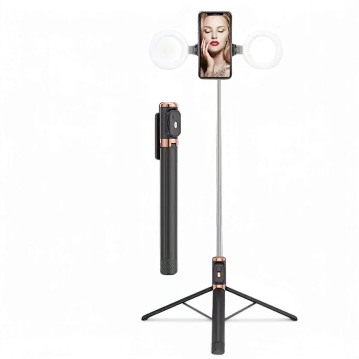 GENERICO - Palo Selfie Stick Bluetooth con doble luz LED de 10cm en color Negro