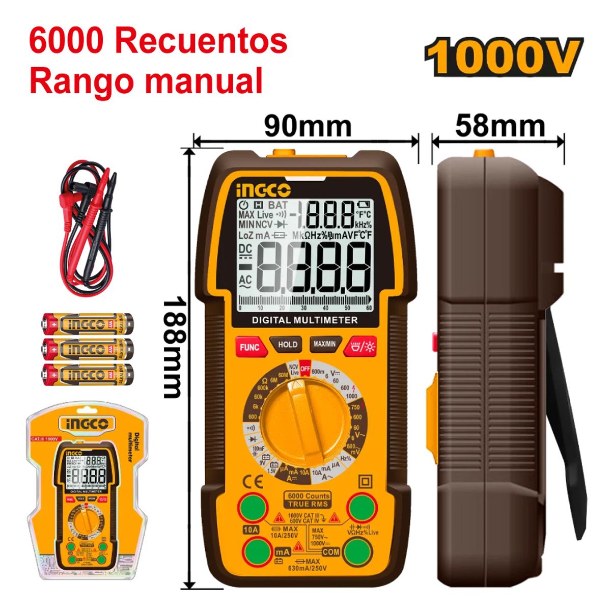 INGCO TOOLS - MULTÍMETRO DIGITAL INGCO 1000V 6000 RECUENTOS DM310002