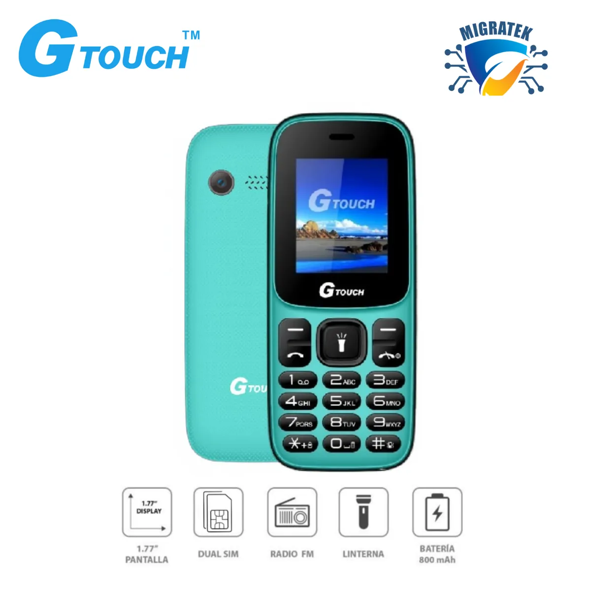 GTOUCH - Teléfono Movil Gtouch Legend 2G Dual SIM Radio FM - Color Cyan