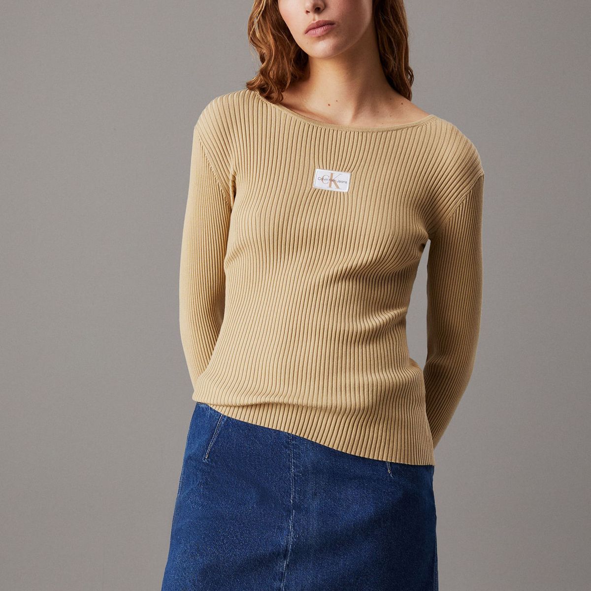 CALVIN KLEIN - SWEATER WOVEN LABEL TIGHT SWEATER