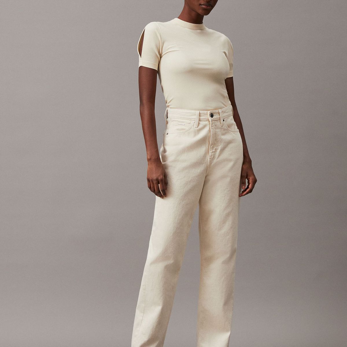 CALVIN KLEIN - CAMISETA  MODAL RIB SLIT DETAIL T-SHIRT