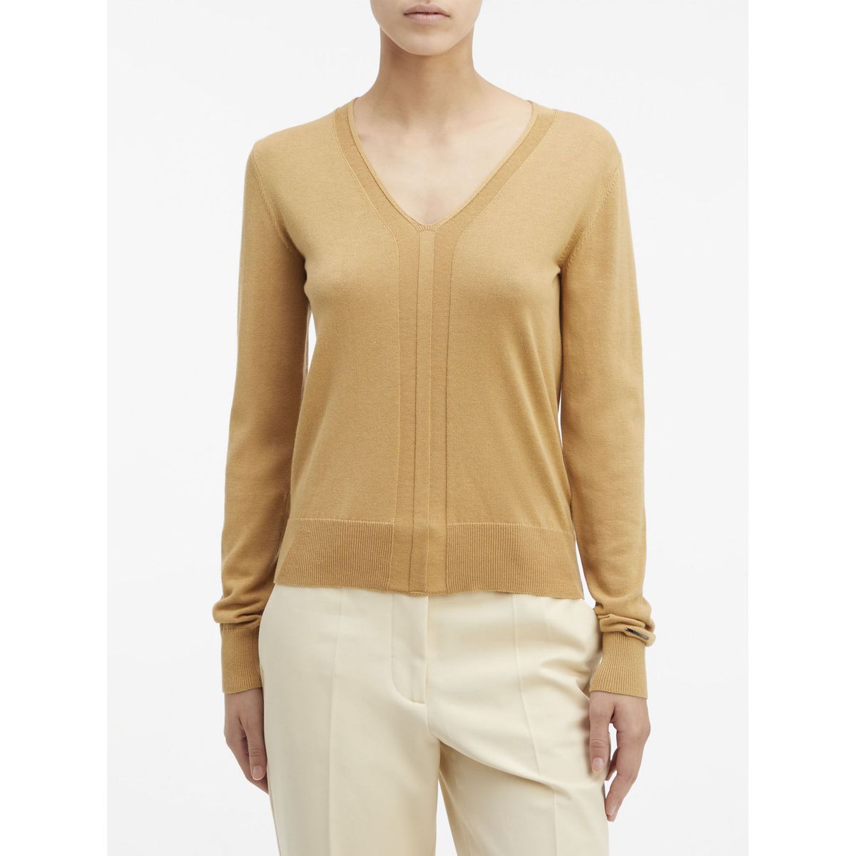 CALVIN KLEIN - SWEATER COTTON SILK V-NECK SWEATER