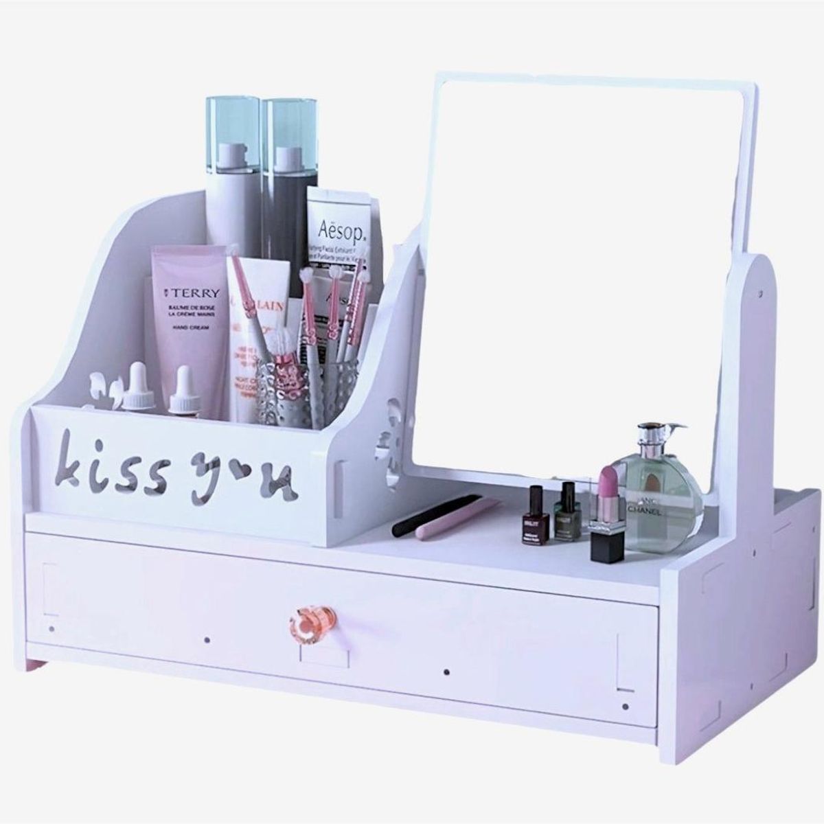 GENERICO - Organizador de maquillaje con espejo modelo Kiss you cuadrado