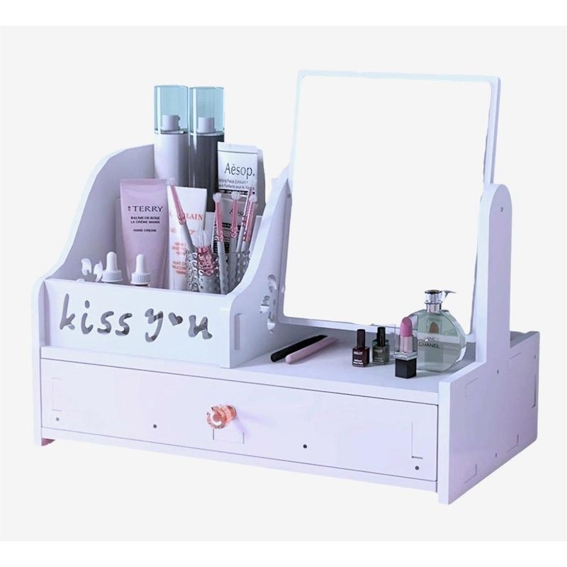 GENERICO - Organizador de maquillaje con espejo modelo Kiss you cuadrado