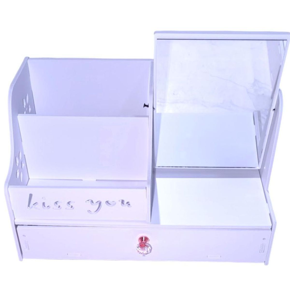 GENERICO - Organizador de maquillaje con espejo modelo Kiss you cuadrado