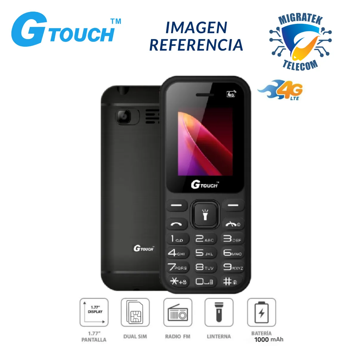 GTOUCH - Teléfono Movil Gtouch GRAVITY 4G Dual SIM - Radio FM - Color Negro