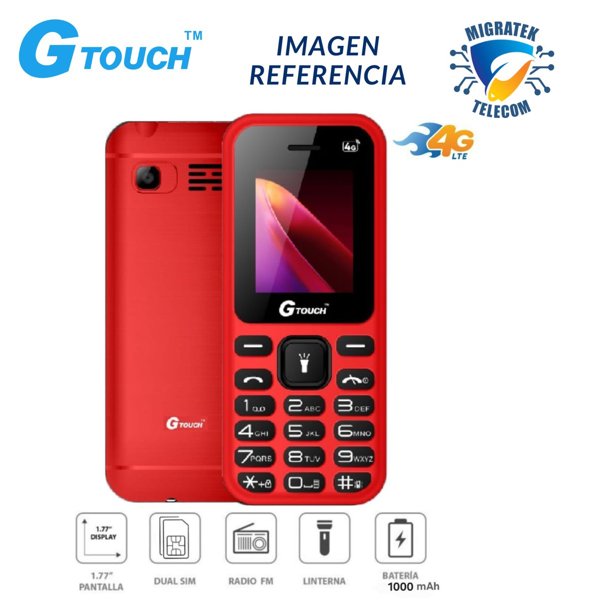 GTOUCH - Teléfono Movil Gtouch GRAVITY 4G Dual SIM - Radio FM - Color Rojo