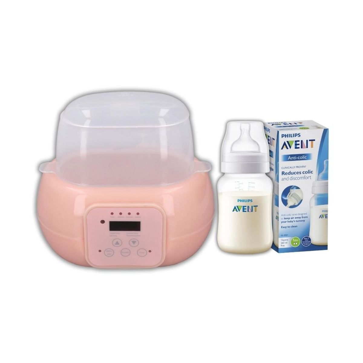 GENERICO - Calentador Esterilizador De Biberones Rosa + Biberon 9Oz