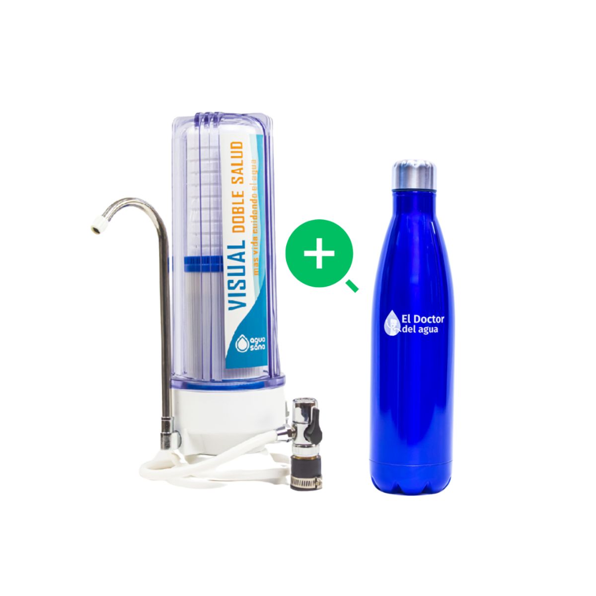 AGUA SANA - Combo Purificador Visual Doble Salud+ Tomatodo acero inoxidable