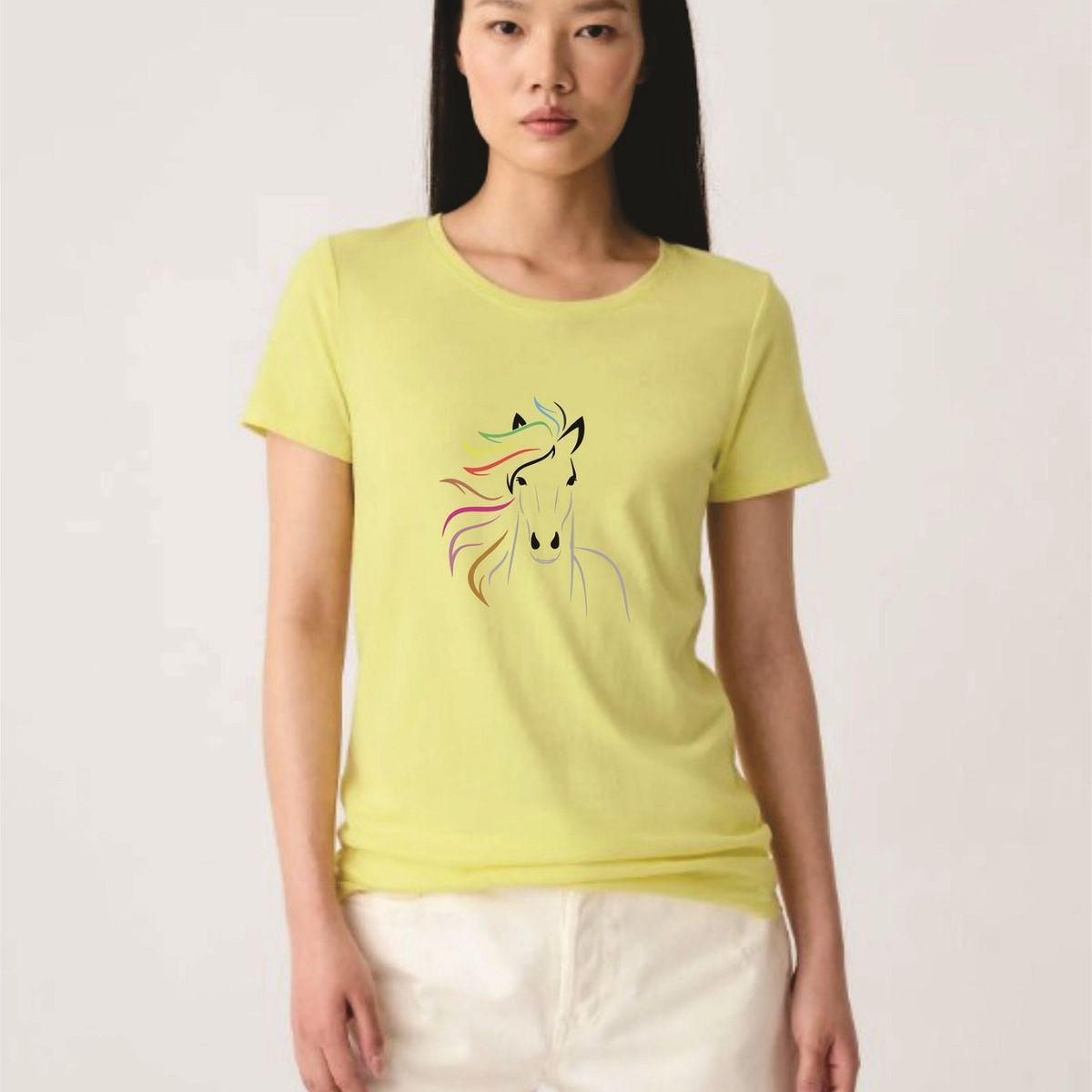 GENERICO - Polo Mujer diseño Caballo - Amarillo