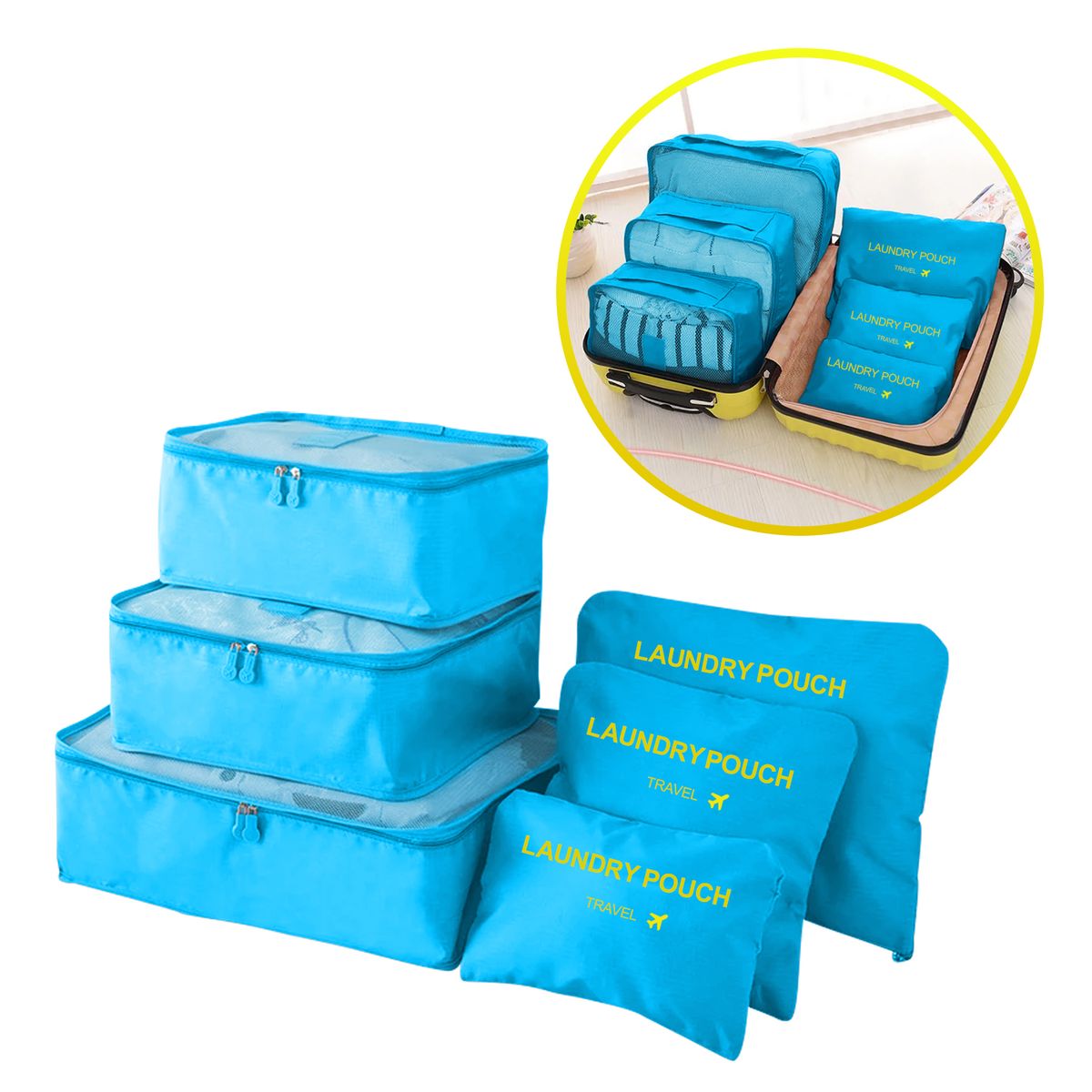 BUYPAL - Organizadores para Viaje 6 en 1 Bolsas y Cartucheras Celeste