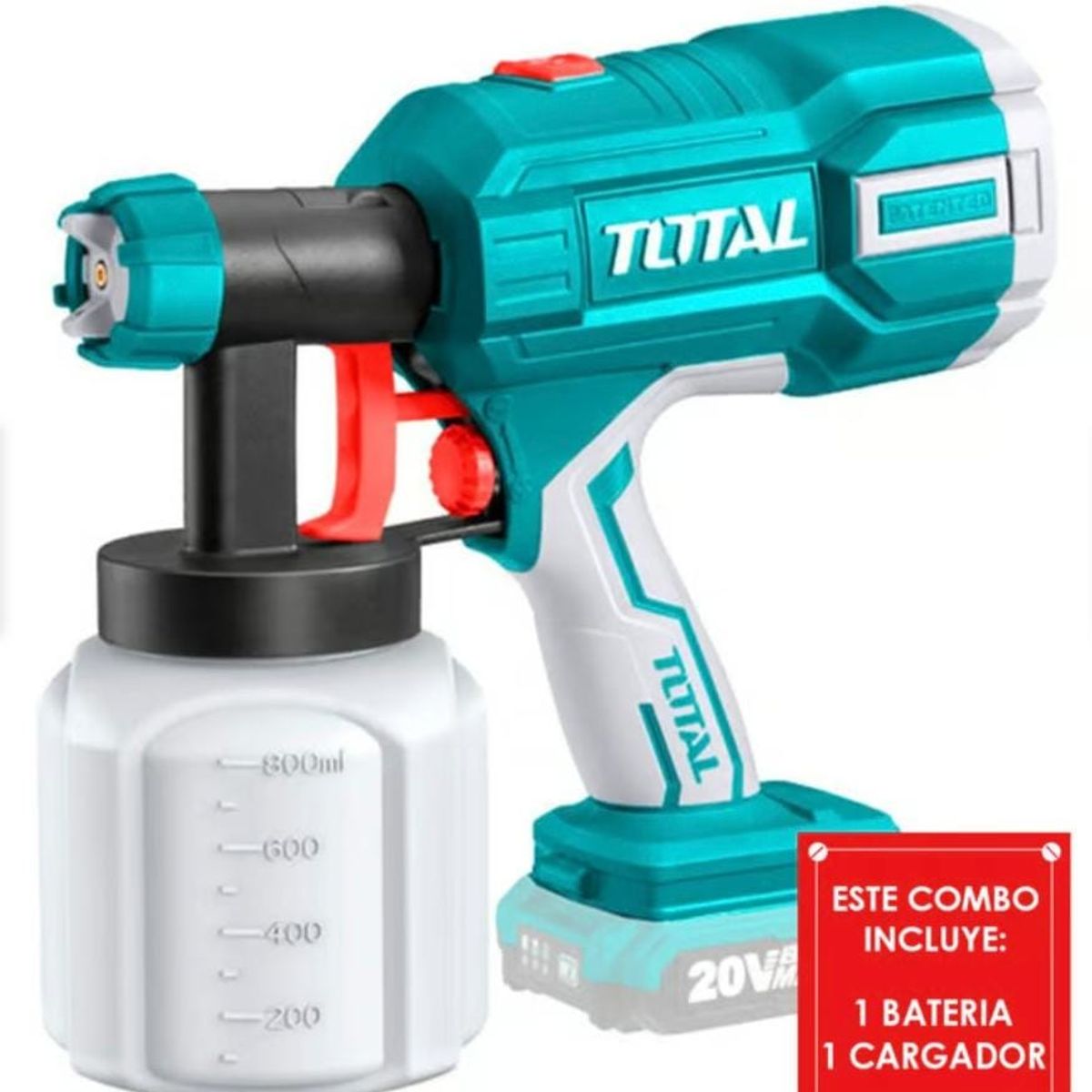 TOTAL TOOLS - Pistola para pintar 800 ml 20v incluye cargador y bateria Total