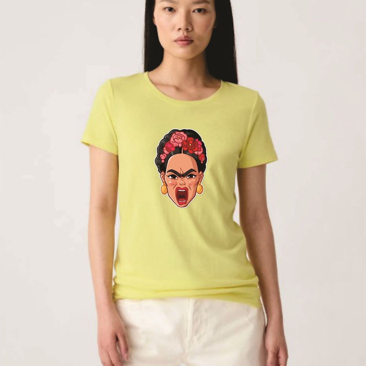 GENERICO - Polo Mujer Manga Corta Diseño Frida - Nathalie Love It - Amarillo
