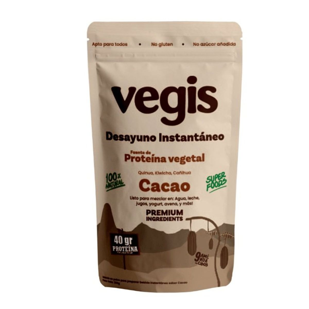 GENERICO - Vegis, Proteína Vegetal con Cacao x 250 g - Vegis Food