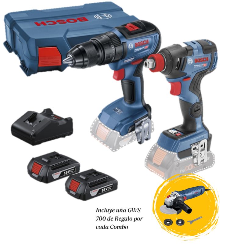 BOSCH - Taladro Percutor 12 + Llave de Impacto12 18V Bosch + Amoladora